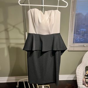 Black and white strapless dress